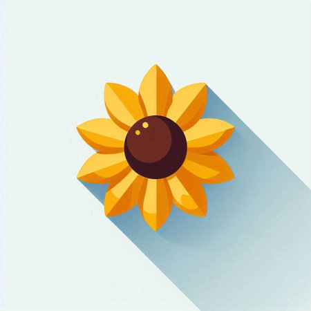 Sunflower icon with long shadow, flat design. Vector illustration.のイラスト素材