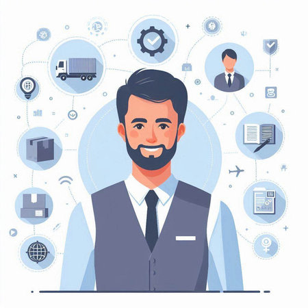 Vector illustration of a businessman in a flat style. Businessman with a beard.