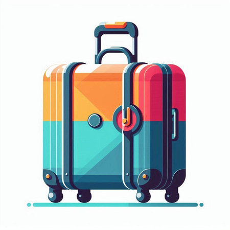 Colorful vector illustration of two travel suitcases isolated on white backgroundのイラスト素材