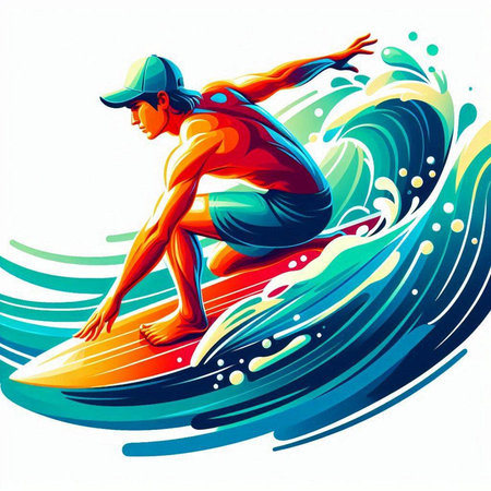 Surfer on the surfboard. Vector illustration of a surfer.のイラスト素材