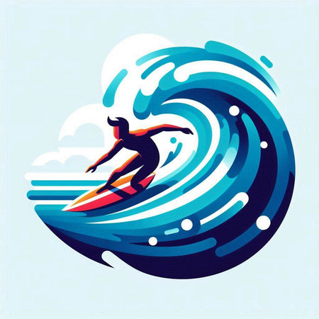 Surfer on the wave. Vector illustration of a man surfing.のイラスト素材