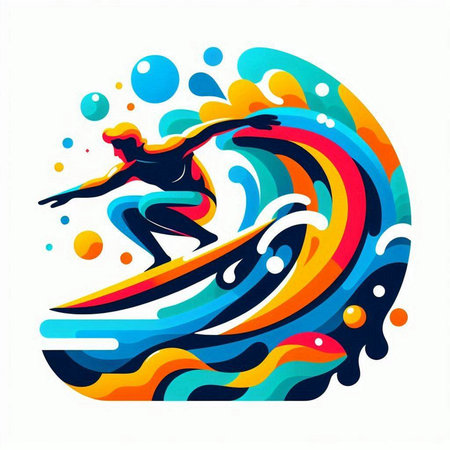 Surfer on the wave. Vector illustration of a surfer.のイラスト素材