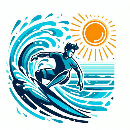 Surfer on the surfboard. Vector illustration of a surfer.のイラスト素材