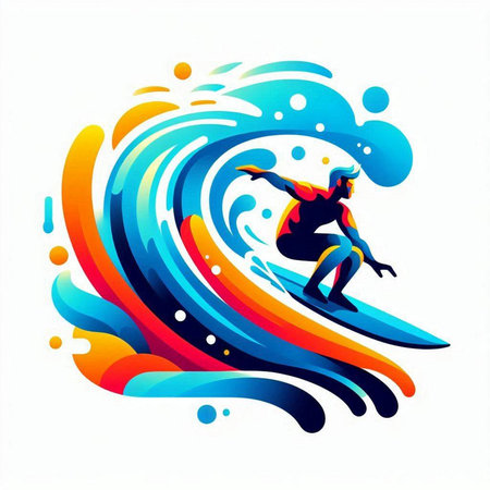 Surfer with surfboard on the wave. Vector Illustration.のイラスト素材