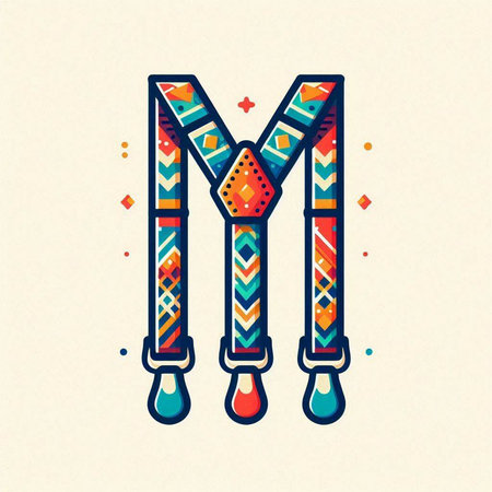Colorful ethnic style letter M. Vector illustration for your design.のイラスト素材