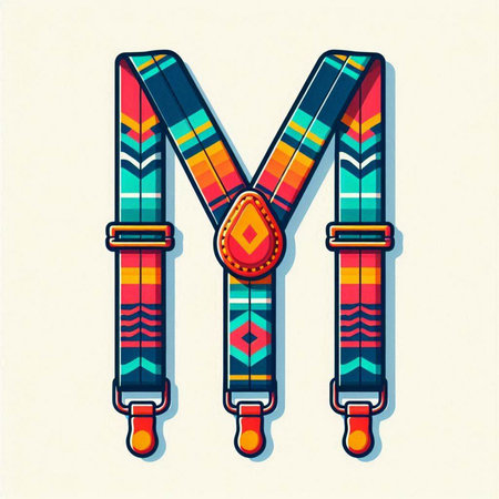Colorful boho style font, letter M. Vector illustration.のイラスト素材