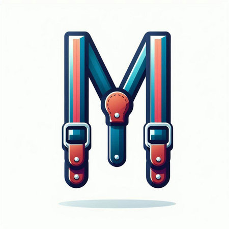 Colorful letter M with belt isolated on white background. Vector illustration.のイラスト素材