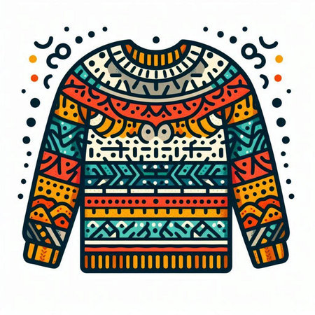 Hand drawn woolen sweater with ethnic ornaments. Vector illustration.のイラスト素材