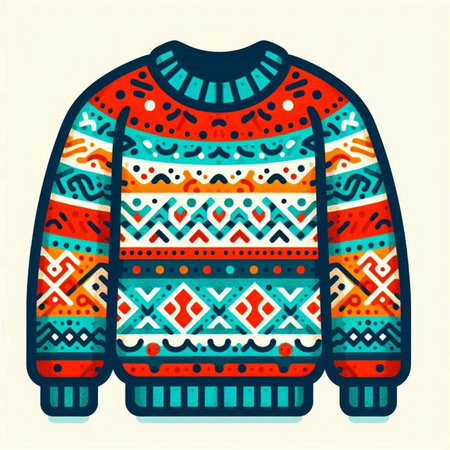 Knitted sweater with ethnic ornaments. Colorful vector illustration.のイラスト素材