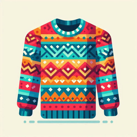 Vector illustration of a knitted sweater with a pattern in the style of tribal.のイラスト素材