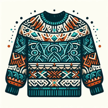 Hand drawn winter sweater with ethnic ornaments. Vector illustration.のイラスト素材
