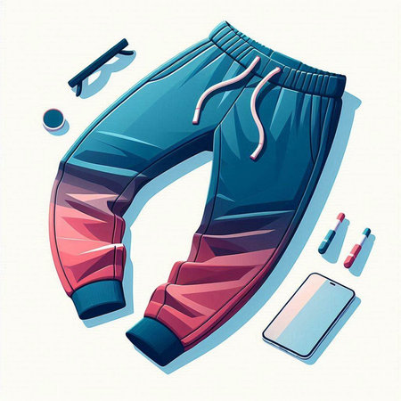 Vector illustration of sportswear, pants, sneakers and phone.のイラスト素材