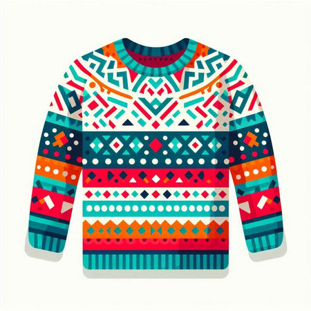 Vector illustration of winter sweater with ethnic ornaments. Hand drawn design element.のイラスト素材
