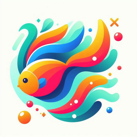 abstract colorful fish with waves on white background, vector art illustrationのイラスト素材