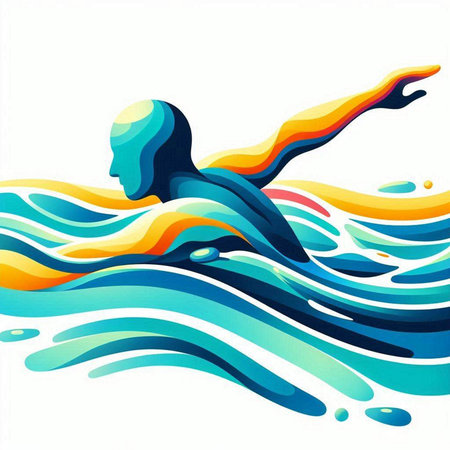 Silhouette of a swimmer in the water. Vector illustration.のイラスト素材