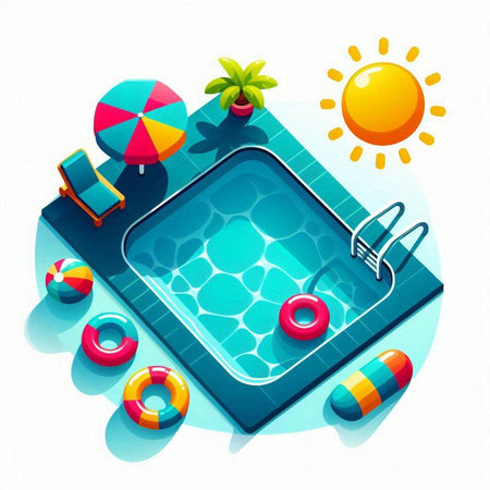 Swimming pool top view. Summer vacation concept. Vector illustration.のイラスト素材