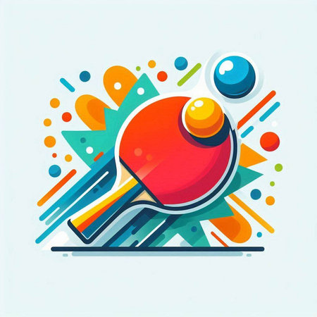 Table tennis racket and ball on abstract colorful background. Vector illustration.のイラスト素材