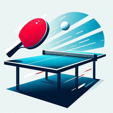 Table tennis table with racket and ball. Vector illustration in retro styleのイラスト素材