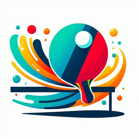 Table tennis racket and ball on colorful background. Vector design element.のイラスト素材