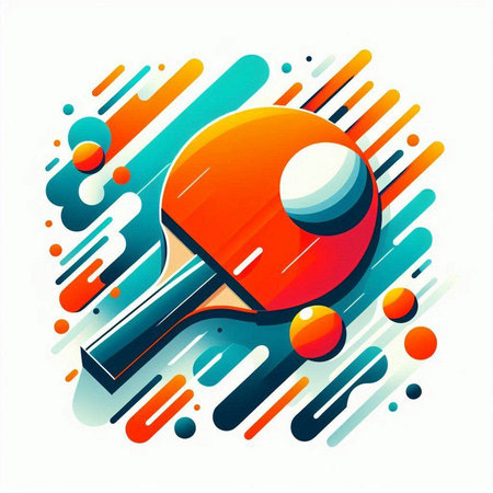 Table tennis racket and ball on abstract colorful background. Vector illustration.のイラスト素材