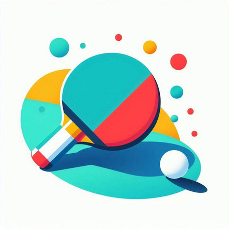 Table tennis racket and ball on abstract colorful background. Vector illustration.のイラスト素材