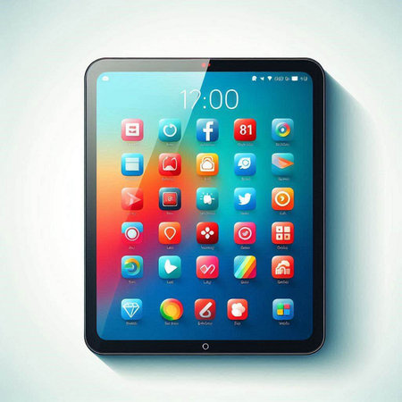 Tablet pc with apps icons on the screen. Vector illustration.のイラスト素材