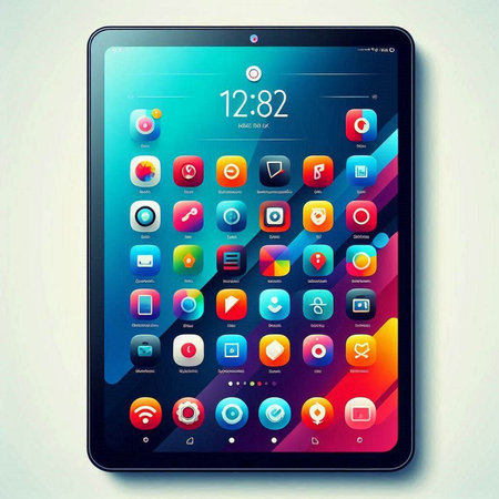 Modern digital tablet pc with application icons on screen. Vector illustration.のイラスト素材