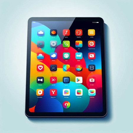 Tablet PC with colorful application icons on it. Vector illustration.のイラスト素材
