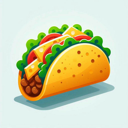 Taco with meat, tomato, cheese and lettuce. Vector illustration.のイラスト素材