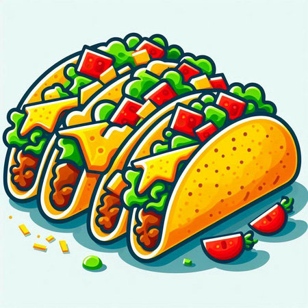 Illustration of a taco with vegetables and cheese on a white backgroundのイラスト素材