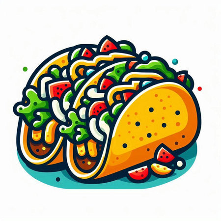 Tacos with strawberries, lettuce and cheese. Vector illustration.のイラスト素材