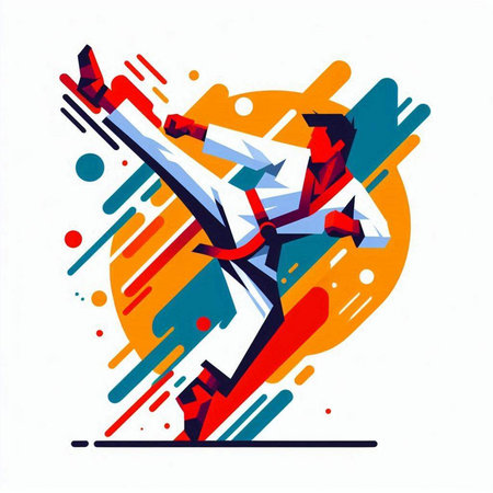 Taekwondo athlete. Martial arts fighter. Vector illustration.のイラスト素材