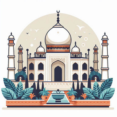 Taj Mahal, Agra, India. Vector illustration.のイラスト素材