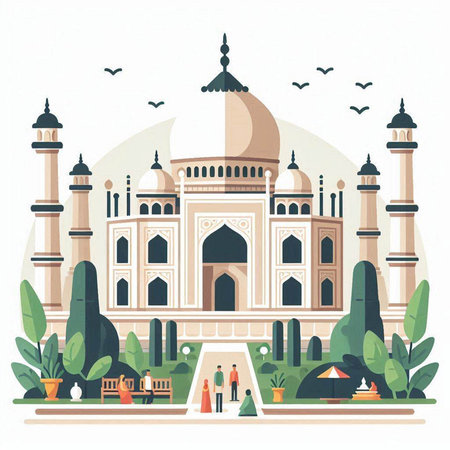 Taj Mahal in Agra, Uttar Pradesh, India. Travel vector illustration.のイラスト素材