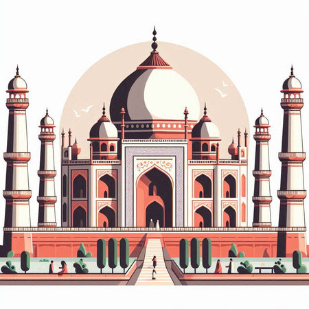 Taj Mahal in India. Vector illustration in flat style.のイラスト素材