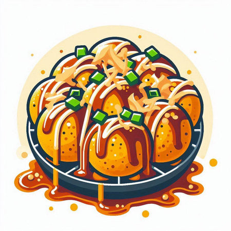 Illustration of a traditional Japanese dumplings in a round plateのイラスト素材