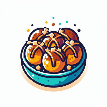 Illustration of a bowl of sweet potato balls in cartoon style.のイラスト素材