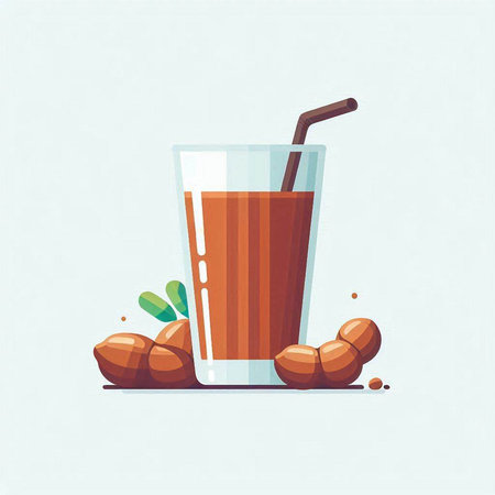 Hazelnut juice in a glass. Vector illustration of a cartoon style.のイラスト素材
