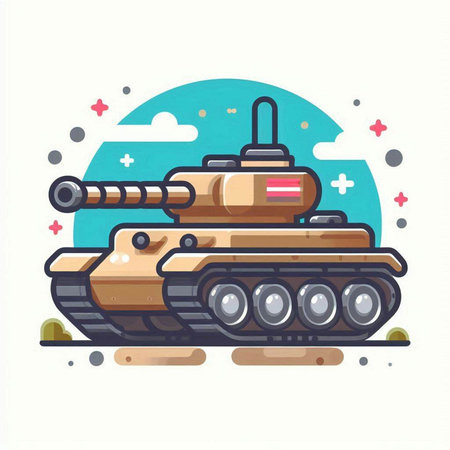 Cartoon tank. Colorful vector illustration in flat cartoon style.のイラスト素材