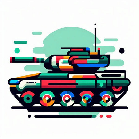 Vector illustration of a multi-colored military tank. Side view.のイラスト素材