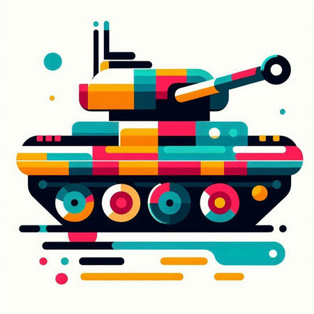 Vector illustration of a military tank with multicolored stripes and dotsのイラスト素材