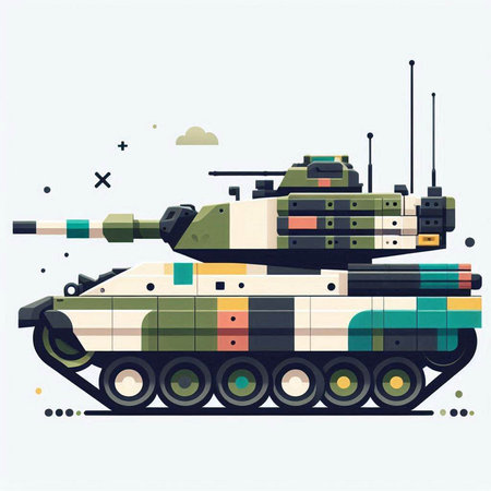 Retro military tank. Colorful vector illustration in flat style.のイラスト素材