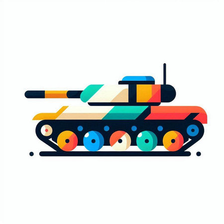 Cartoon tank icon. Vector illustration isolated on white background. Flat style design.のイラスト素材