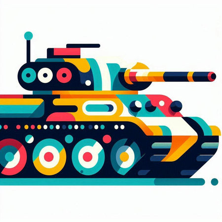 Illustration of a military tank with colorful pattern. Vector illustration.のイラスト素材