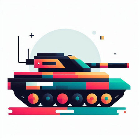 Vector illustration of a tank in flat style on white background. Design element for banner, poster,...