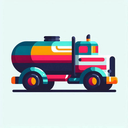 Oil tank truck, oil transportation. Vector illustration in flat style.