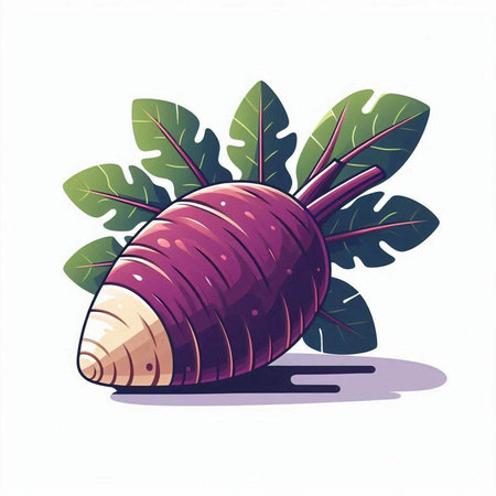 Purple turnip with leaves on white background. Vector illustration.のイラスト素材