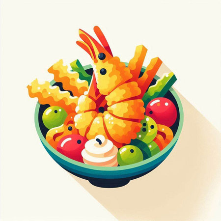 Vector illustration of japanese food in a bowl. Vector illustration.のイラスト素材