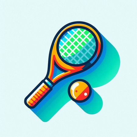 Tennis racket and ball icon. Flat design style. Vector illustration.のイラスト素材