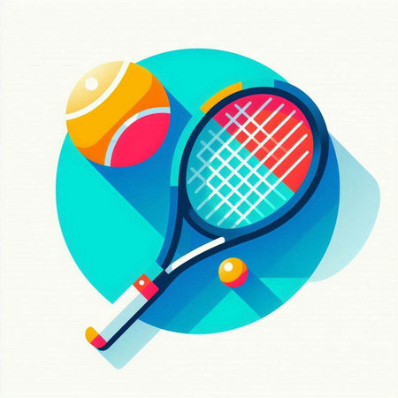 Tennis racket and balls. Vector illustration in flat design style.のイラスト素材